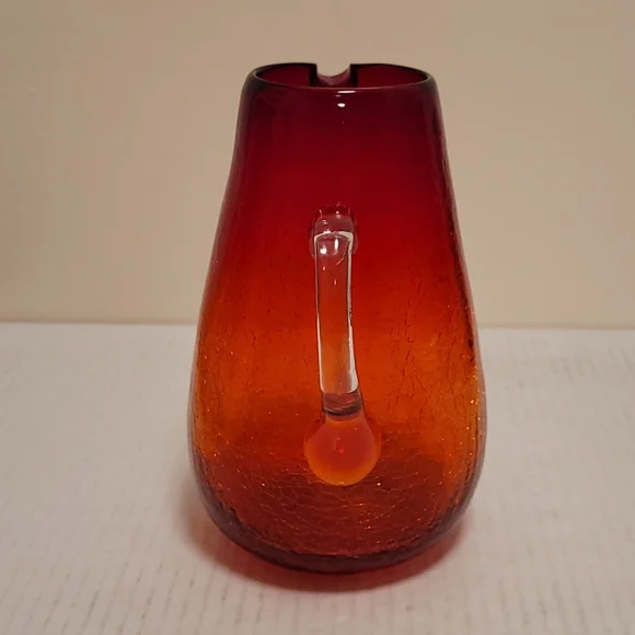Vintage Hand Blown Ruby Red Crackled Glass Pitcher - Picture 6 of 16